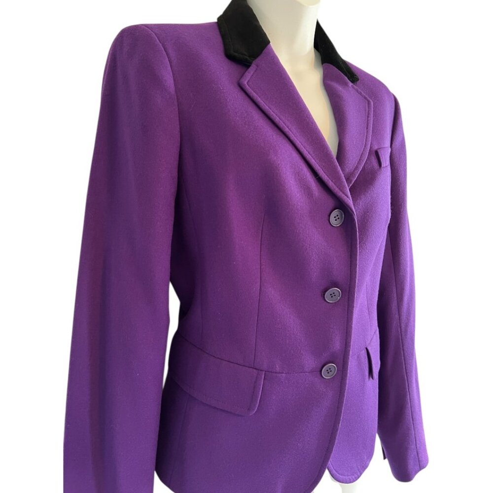 Talbots Blazer Women's Size 10 Wool Purple w/Black Velvet Collar Equestrian